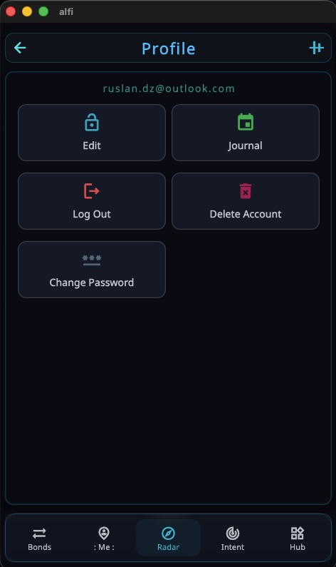 ALFI App — Delete Account option in Profile settings
